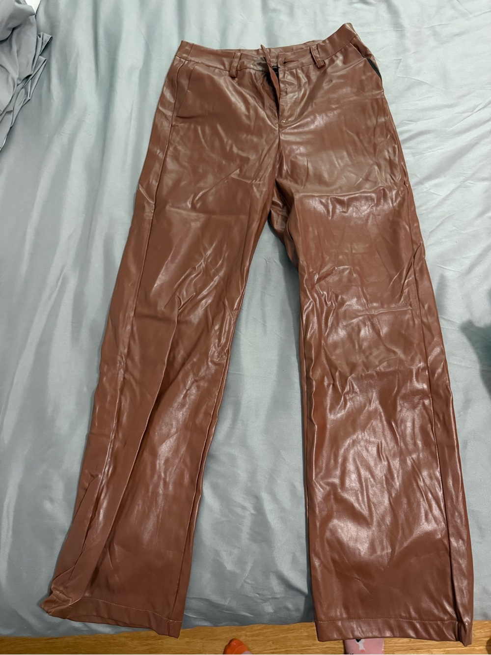 SHEIN Brown Faux Leather Boot Cut Pants